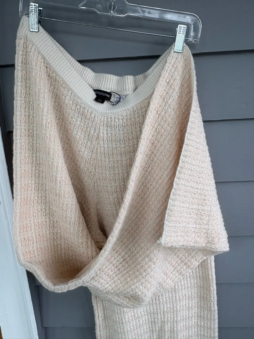 PrettyLittleThing Cream Knit Wide-Leg Pants - Picture 5 of 5